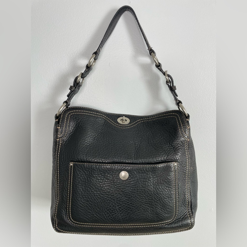 vintage coach black leather pebble single strap shoulder bag